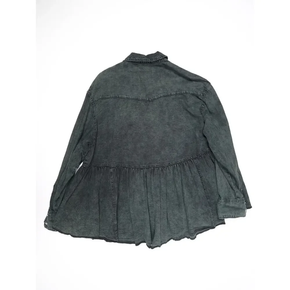 Free People We The Free Washed Black Oversized Peplum Denim Shacket Jacket XL